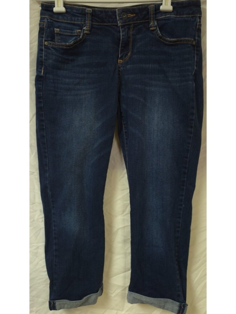 Arizona Jean Co. Womens JR's Sz 7 Dark Low Rise Cuffed Stretch Denim Capri 30X22
